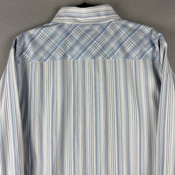 7 Diamonds Embroidered Shirt Mens XXL Blue Stripe Button Up Long Sleeve Stretch - Picture 13 of 16
